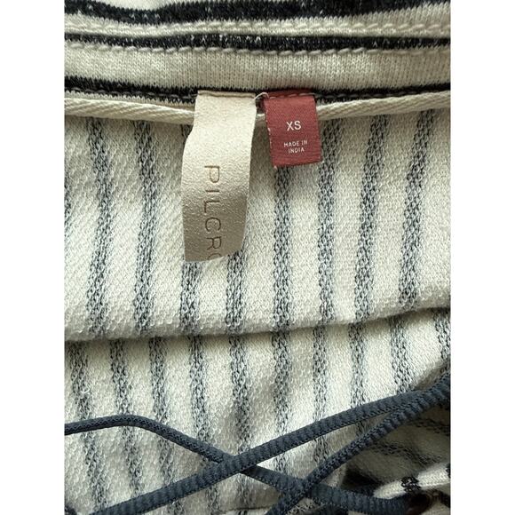 Anthropologie Pilcro Oversized Striped Lace-Up Splice Henley Top Neutral Size XS - Picture 8 of 9